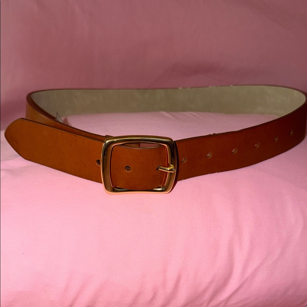 Classic Brown Leather Belt with Gold Buckle